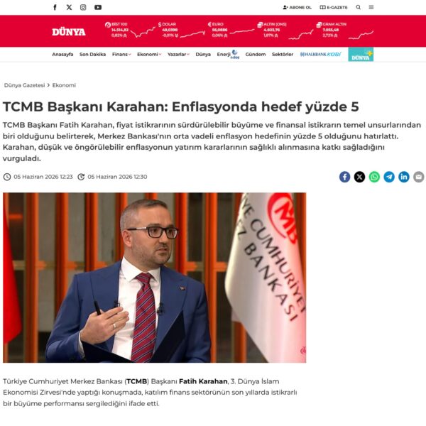 02 Dunya com TCMB Baskani Karahan Enflasyonda hedef yuzde 5 600x600