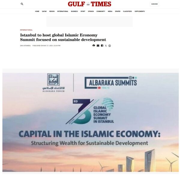 Gulf times com Istanbul to host global Islamic Economy Summit focused on sustainable development 600x600