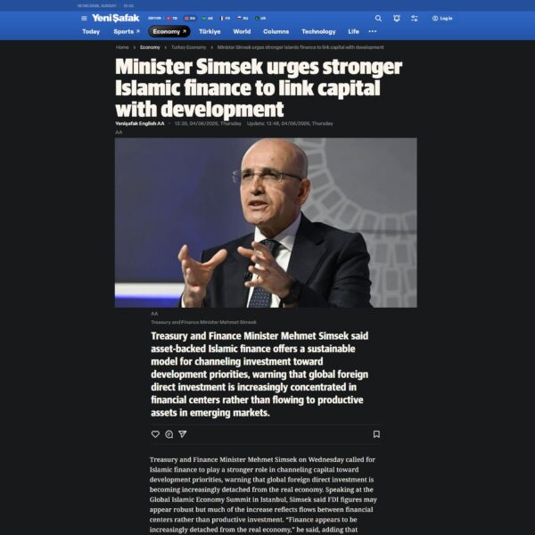 Yenisafak com Minister Simsek urges stronger Islamic finance to link capital with development 600x600