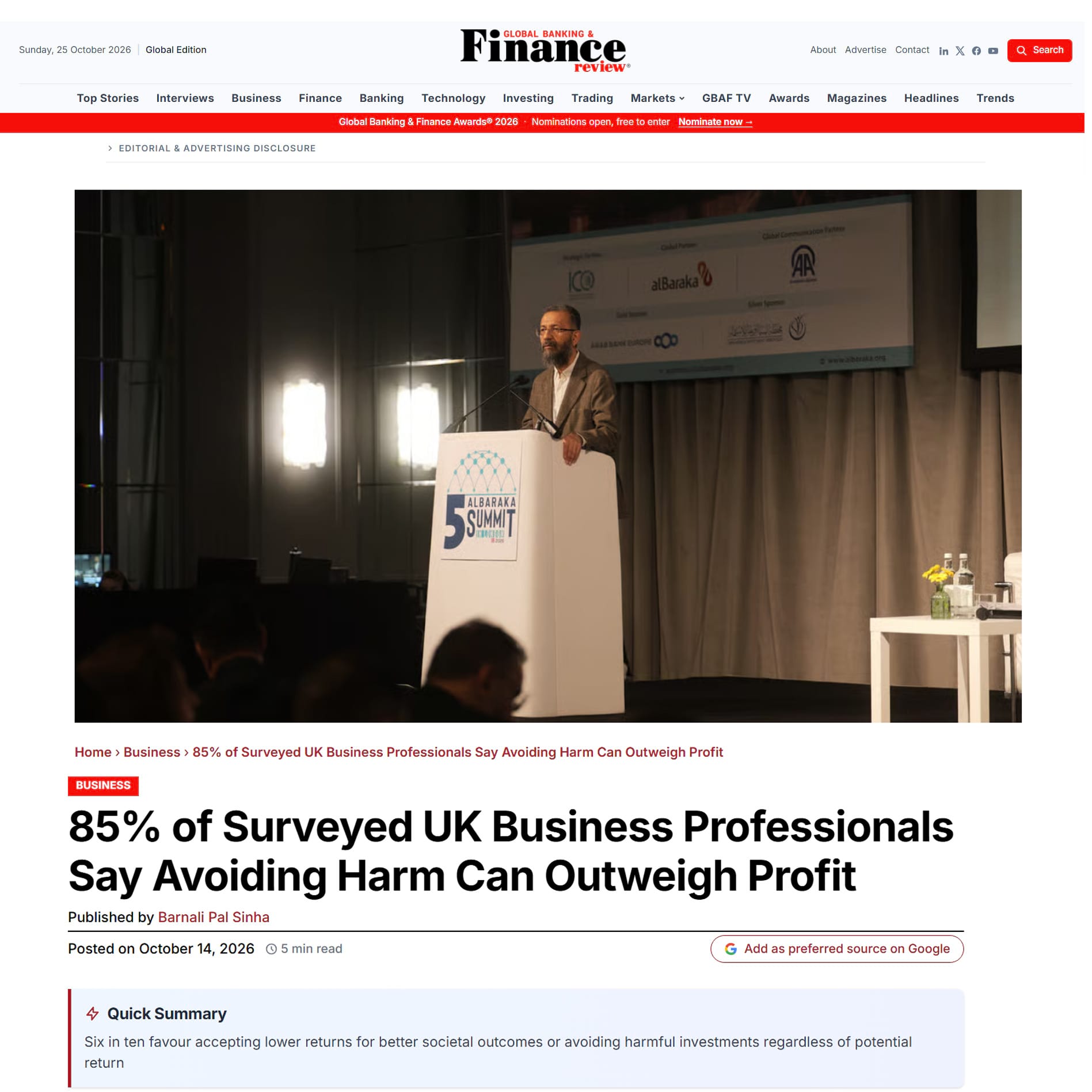 06 globalbankingandfinance 85 of surveyed uk business professionals say avoiding harm can outweigh profit